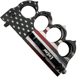 A sideview of folded 3.5" ElitEdge American Flag Knuckle Duster Trench Knife w/ Glassbreaker showing the handle