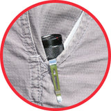 A 75M JOLT Police Tactical Rechargeable Stun Gun Flashlight  fitting in a pocket