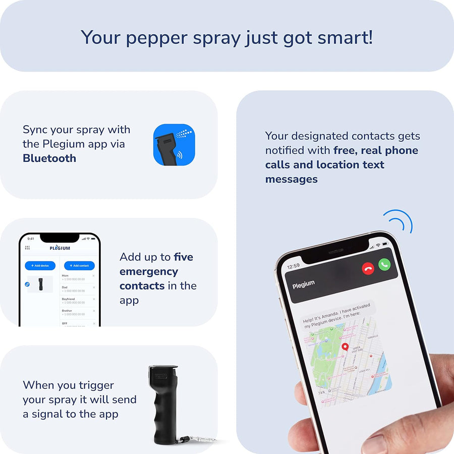 Plegium® Smart Mini Red UV Dye Marking Keychain Pepper Spray w/ Safety App