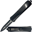 A black 3.25" Armed Force Tactical OTF Dagger Knife, shown both open and closed featuring the blade and its metal clip