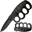 Black 3.5" ElitEdge Knuckle Duster Stainless Steel Trench Knife w/ Pocket Clip shown in both open and folded state