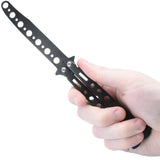 Hand holding an open Black Butterfly Trainer Fake Folding Pocket Knife 