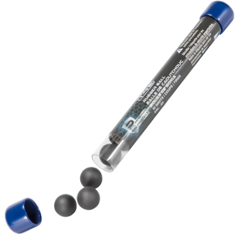 An open black canister with Prepared 2 Protect Self-Defense Pepper Ball Rounds inside