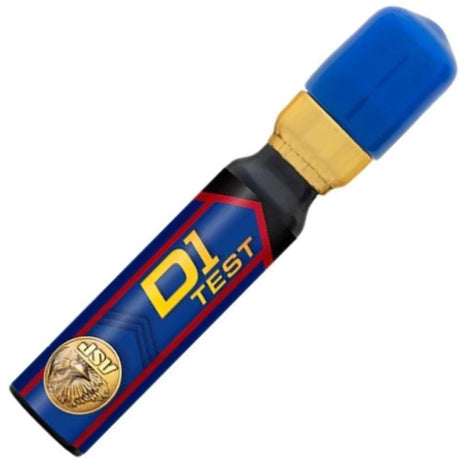 A blue and yellow ASP Metro Defender D1 Test Inert Practice Cartridge for police batons.
