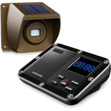 Brown Crow Alert Wireless Outdoor Motion Detector Driveway Alarm System consisting of a brown solar panel  and a black control unit with a digital display