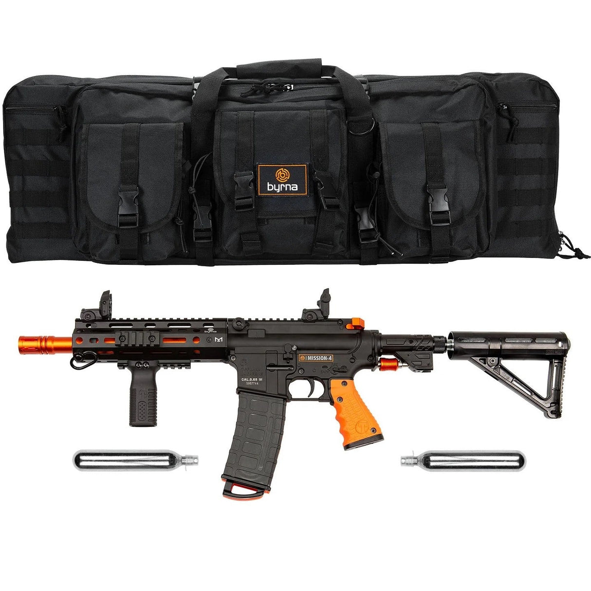Bundle of Byrna Mission-4 Non-Lethal CA Legal Kinetic Rifle including bag and two 88g CO2 Cartridges