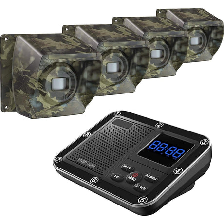 4 pack of transmitters and one receiver for Crow Alert Wireless Outdoor Motion Detector Driveway Alarm System