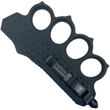 A closed black 3.25" Armed Force Tactical Automatic OTF Knuckle Duster Trench Knife showing its metal clip
