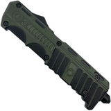 A black and green 3.5" Armed Force Tactical Automatic OTF Tanto Knife