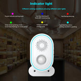 Instructional diagram for Crow Alert Smart WiFi 110° LED Light Ring Motion Detector Intruder Alarm indicator light, explaining color-coded signals for volume levels, record mode, battery status, and configuration mode