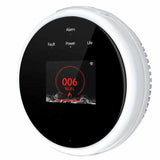 Crow Alert Smart WiFi Temperature Detector & Gas Leak Alarm 70dB with a black digital display showing a real-time '006' LEL concentration reading and status indicators for alarm, power, and WiFi