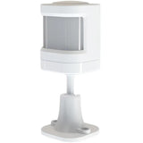 Side angle of a white wireless PIR motion sensor for Crow Alert Smart WiFi Wireless Home Security 4G Alarm System Plus mounted on an adjustable stand.