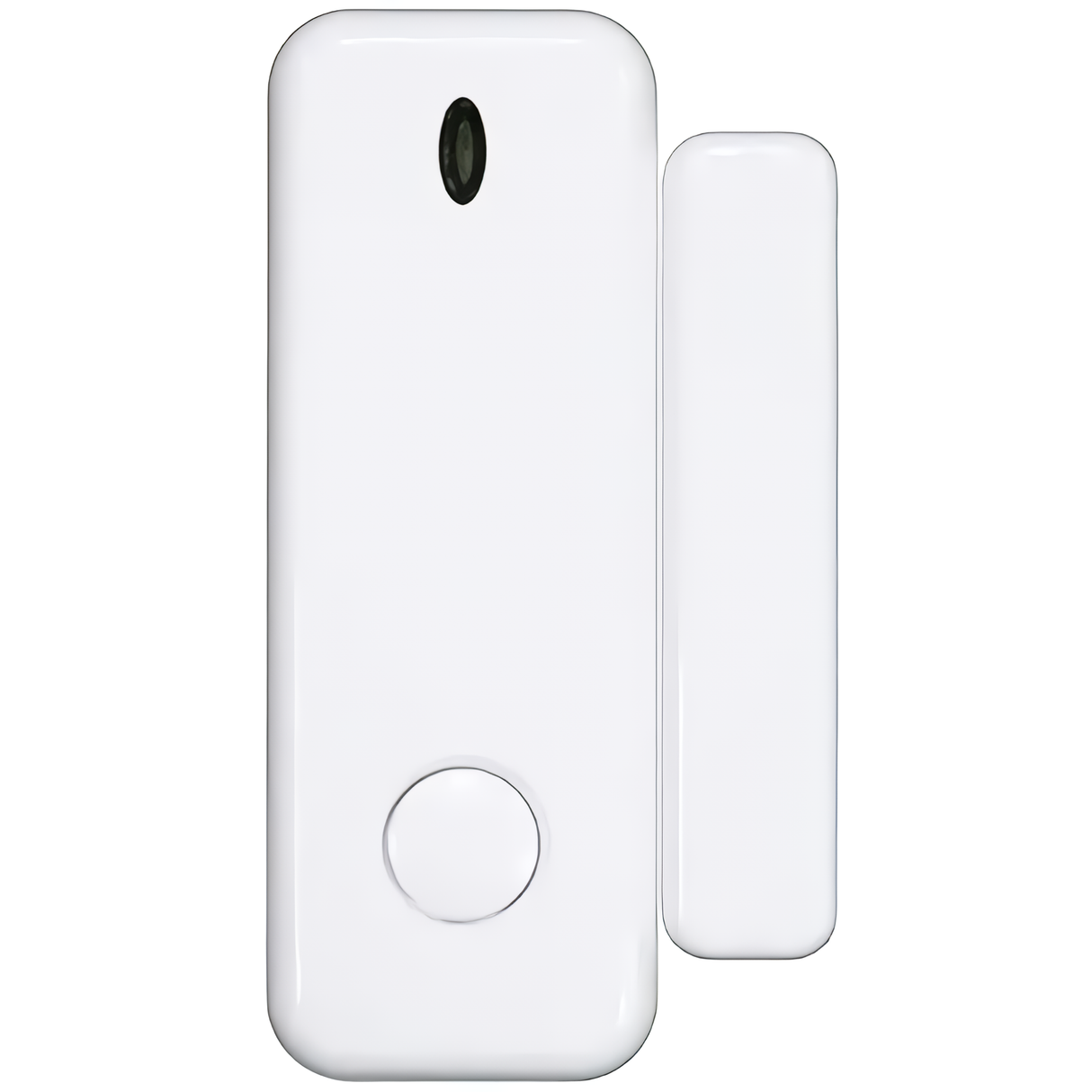 Front view of a white Crow Alert Smart WiFi Wireless Home Security door and window sensor