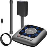 Crow Alert Wireless Outdoor Driveway Vehicle Probe Alarm System with a black square control unit and an antenna, along with a receiver with a screen and buttons.