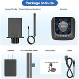 Package inclusions for Crow Alert Wireless Outdoor Driveway Vehicle Probe Alarm System -- the sensor, receiver, adapter, mounting stake, instructions, and cables