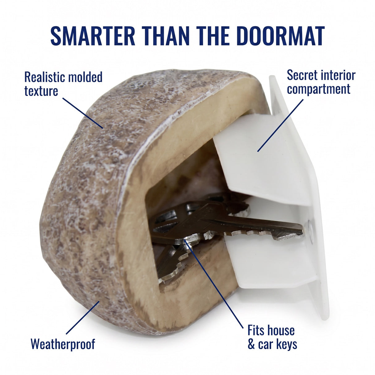 Keychain with a secret compartment labeled 'Smarter Than The Doormat' on a white background.