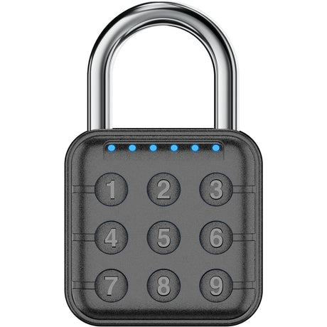 A black portable waterproof keyless electronic keyless padlock with numeric keypad from GorillaLock