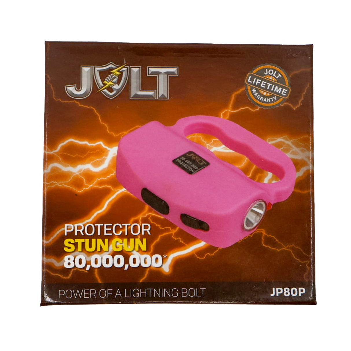 JOLT 80M Protector Rechargeable Pink Stun Gun in a packaging