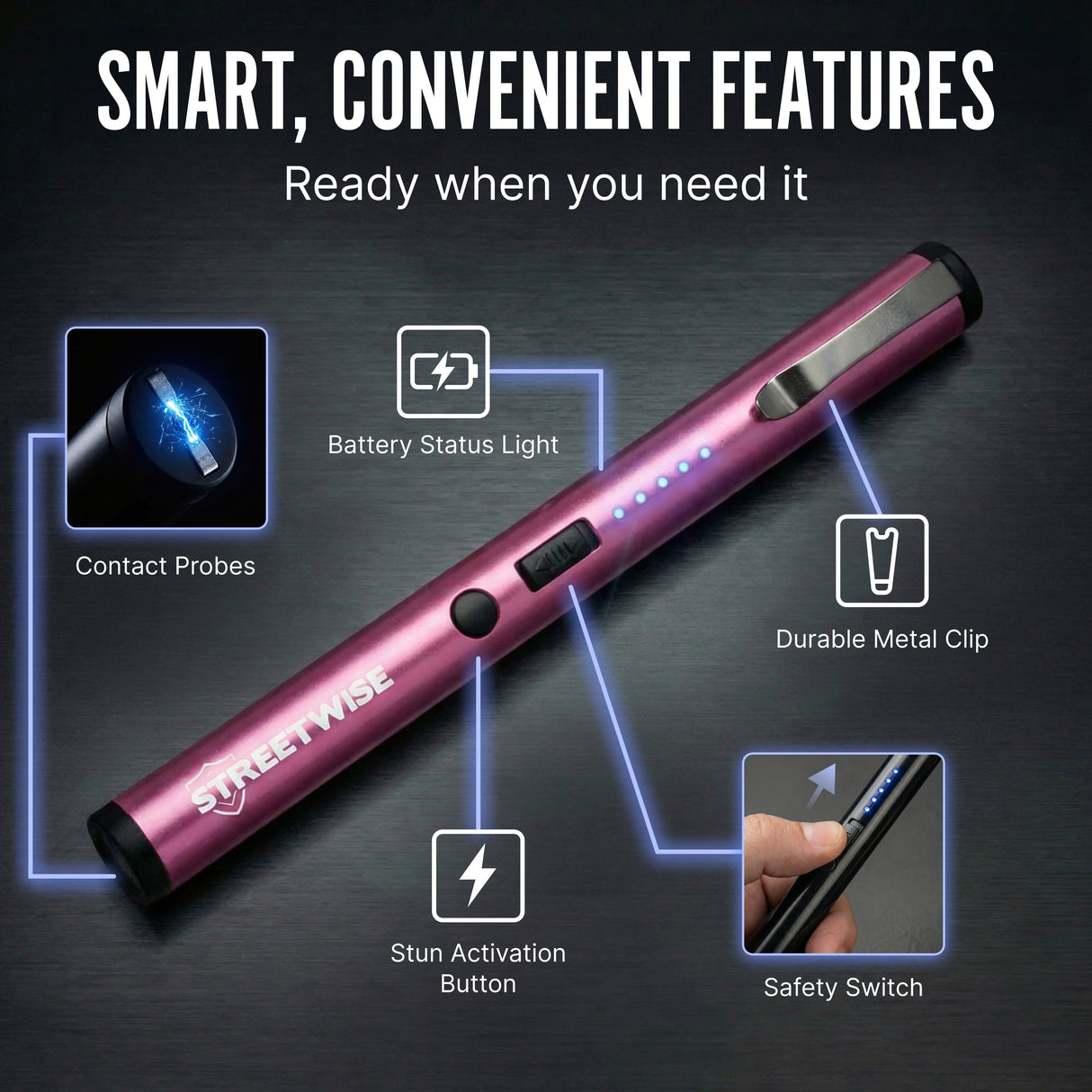 Streetwise Pain Pen 6" Rechargeable Stun Gun 25M