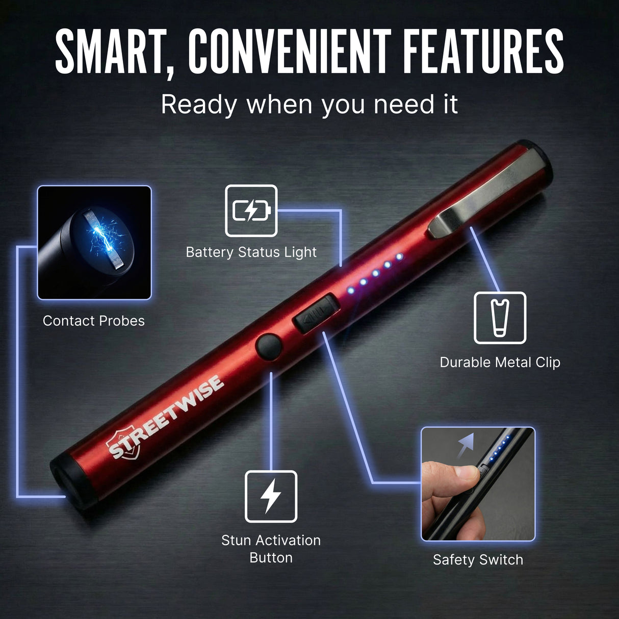 Streetwise Pain Pen 6" Rechargeable Stun Gun 25M