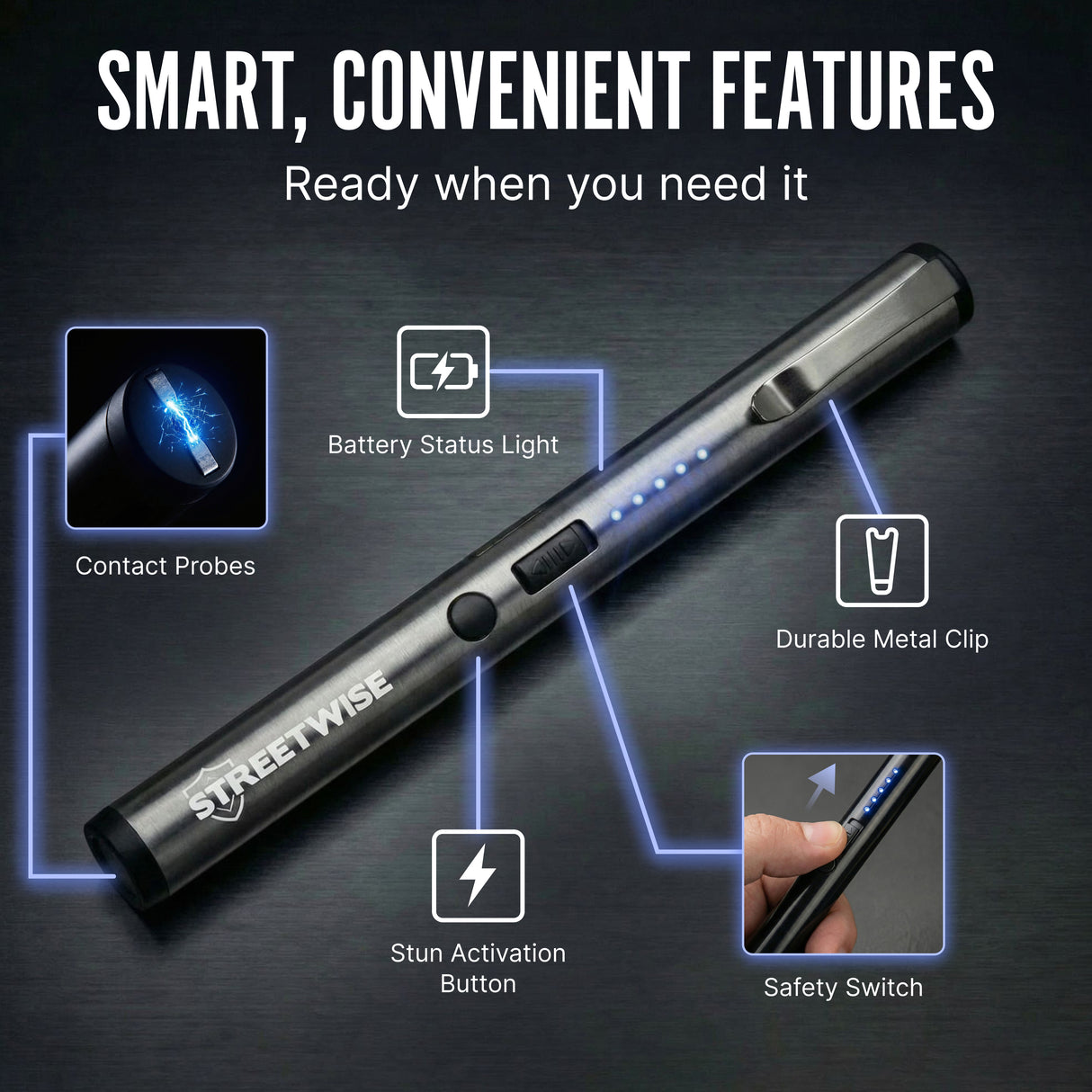 Streetwise Pain Pen 6" Rechargeable Stun Gun 25M