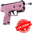 Byrna CL pink self-defense launcher shooting non-lethal projectiles, approved for California use with CA Legal stamp