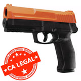 Orange and black umarex prepared2protect pepper gun with california legal stamp in the corner
