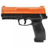 Side angle of prepared2protect pepper gun with orange barrel and black handle