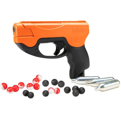 Orange and black Prepared 2 Protect HDP 50 Compact Self-Defense Pepper Ball Gun, 3 8g CO2 Cartridges, 10 Pepper Ball Rounds, 10 Rubber Ball Rounds