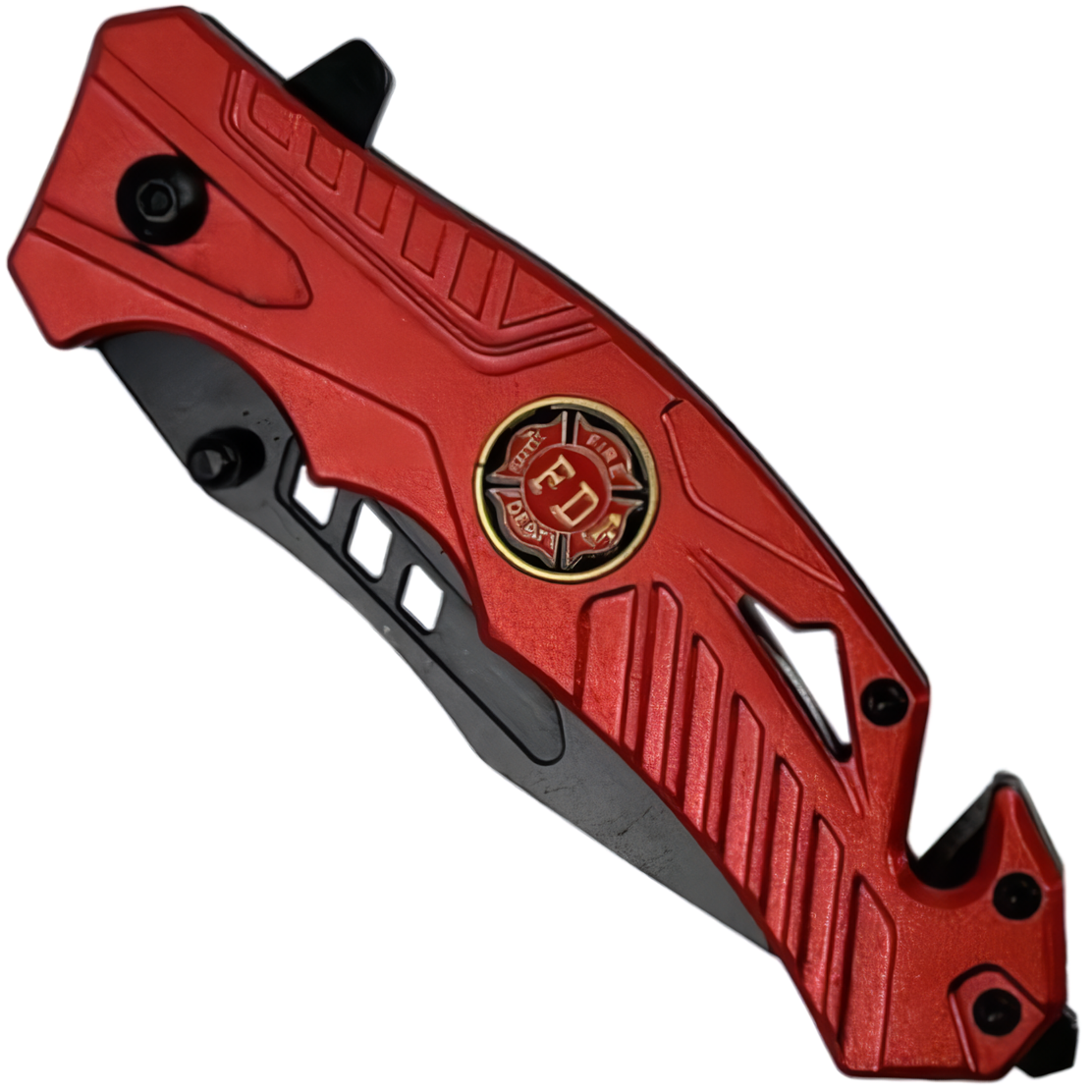 A folded red 3.5" ElitEdge E.M.T. Spring Assisted Stainless Steel Pocket Knife