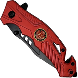 A folded red 3.5" ElitEdge E.M.T. Spring Assisted Stainless Steel Pocket Knife
