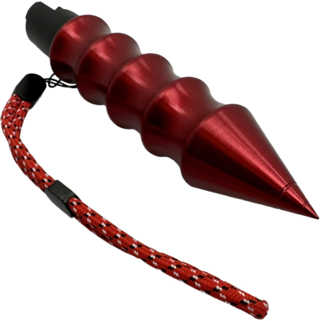 Close up view of Self-Defense Hammer Pepper Spray Kubotan w/ Wrist Strap highlighting its sharp trip
