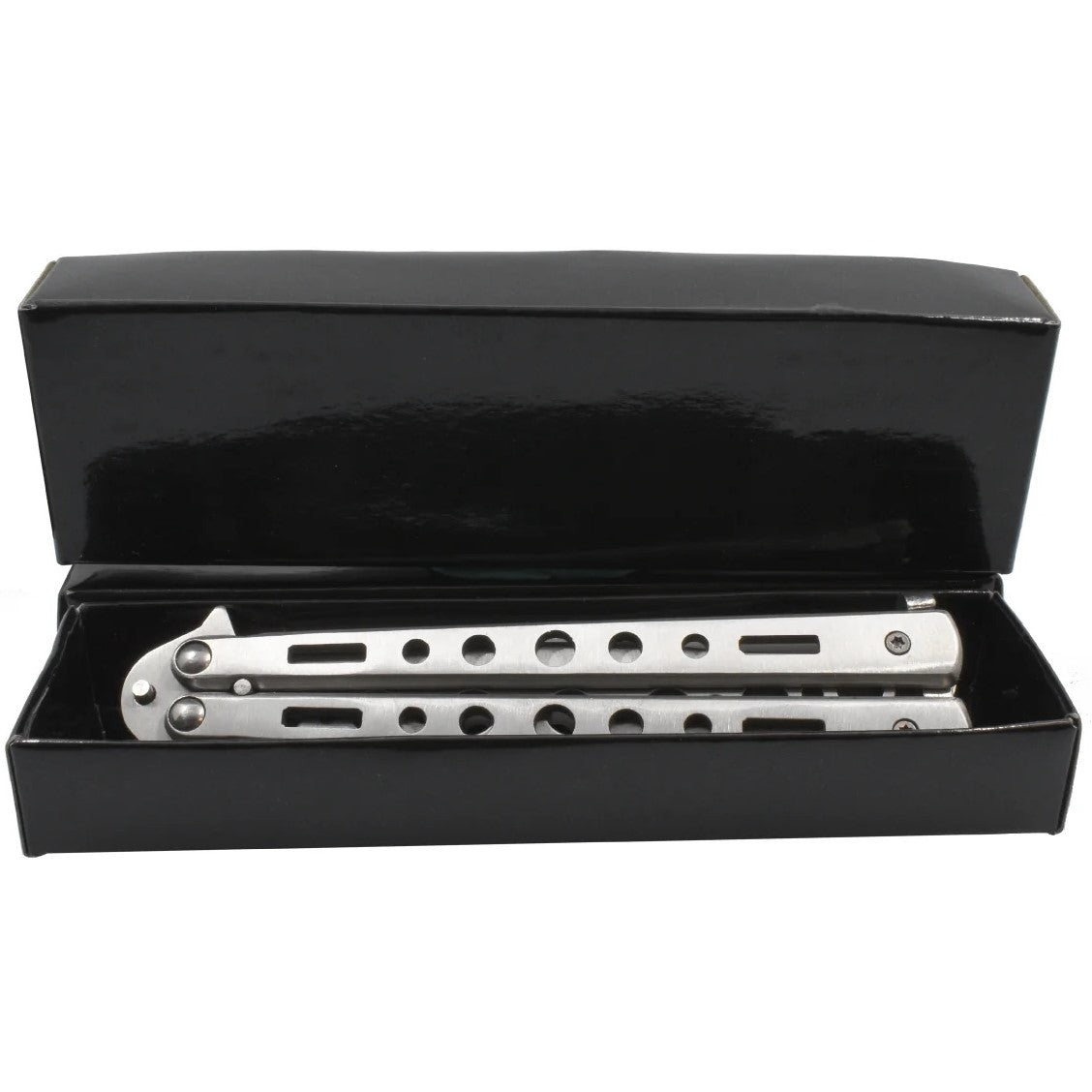 Silver Butterfly Trainer Fake Folding Pocket Knife in packaging