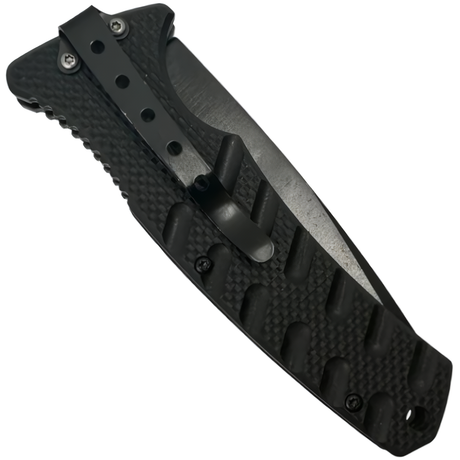 A closed Spring Assisted Automatic OTS Pocket Drop Point Knife 3.5"