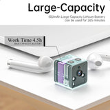 Graphic showing the large capacity of SpyWfi mini Cube Hidden camera with 500mAh lithium battery that can be used for 265 minutes