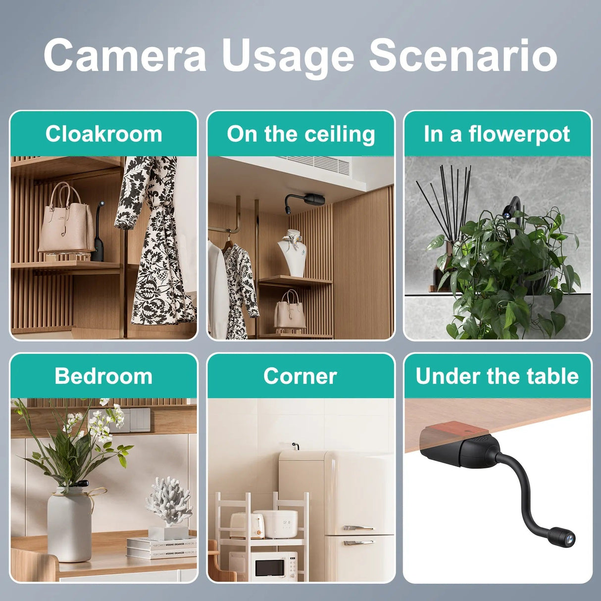 Different camera usage scenario for SpyWfi 360º Bendable Motion Activated Security Camera 1080p HD WiFi