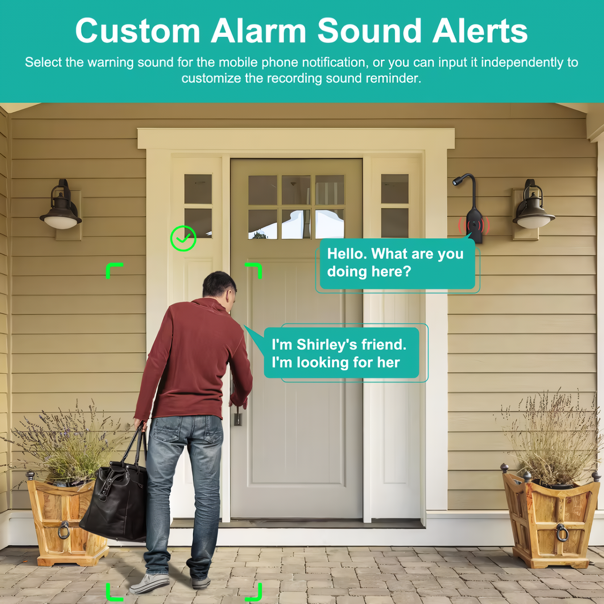 Graphic for SpyWfi 360º Bendable Motion Activated Security Camera 1080p HD WiFi featuring custom alarm sound alerts