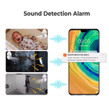 graphic showing the sound detection alarm feature of SpyWfi Auto Tracking PTZ Night Vision Lightbulb Security Camera 1080p HD WiFi