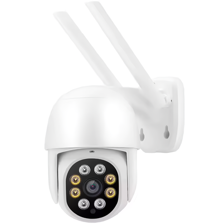 A white SpyWfi Wall Security Camera 4K with night vision and auto tracking 