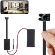 A small black SpyWfi Spy 4K Camera with hidden motion detection and night vision, shown with its components and a visual representation of its footage on a smartphone screen.