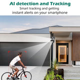 Graphic showing AI detection and tracking feature of SpyWfi Dual Lens 4K Security Camera