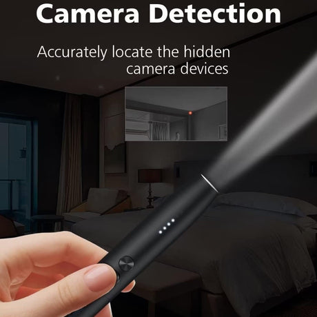 graphic for SpyWfi Mini Pen showing how it can accurately locate hidden camera devices in a dark room