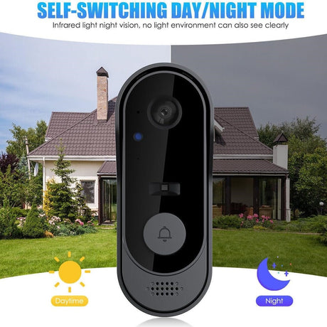 2 image comparison of the day and night mode of SpyWfi Night Vision Motion Detection Doorbell Security Camera 1080p HD WiFi