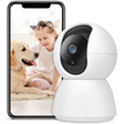 A white SpyWfi Nanny Security Camera next to smartphone displaying its app's real time monitoring screen