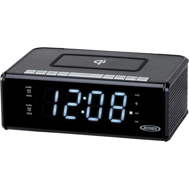 A black clock radio with a digital display with Hidden Night Vision Spy Camera and phone charger from SpyWfi 