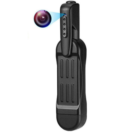 A black SpyWfi Pocket Clip Pen Hidden Spy Camera highlighting the tiny lens