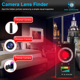 Camera lens finder feature of a SpyWfi Rechargeable Hidden Camera & Wireless Signal Bug Detector including wireless, infrared and pinhole camera