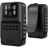A front and back view of black SpyWfi Rechargeable Police Body Camera with night vision