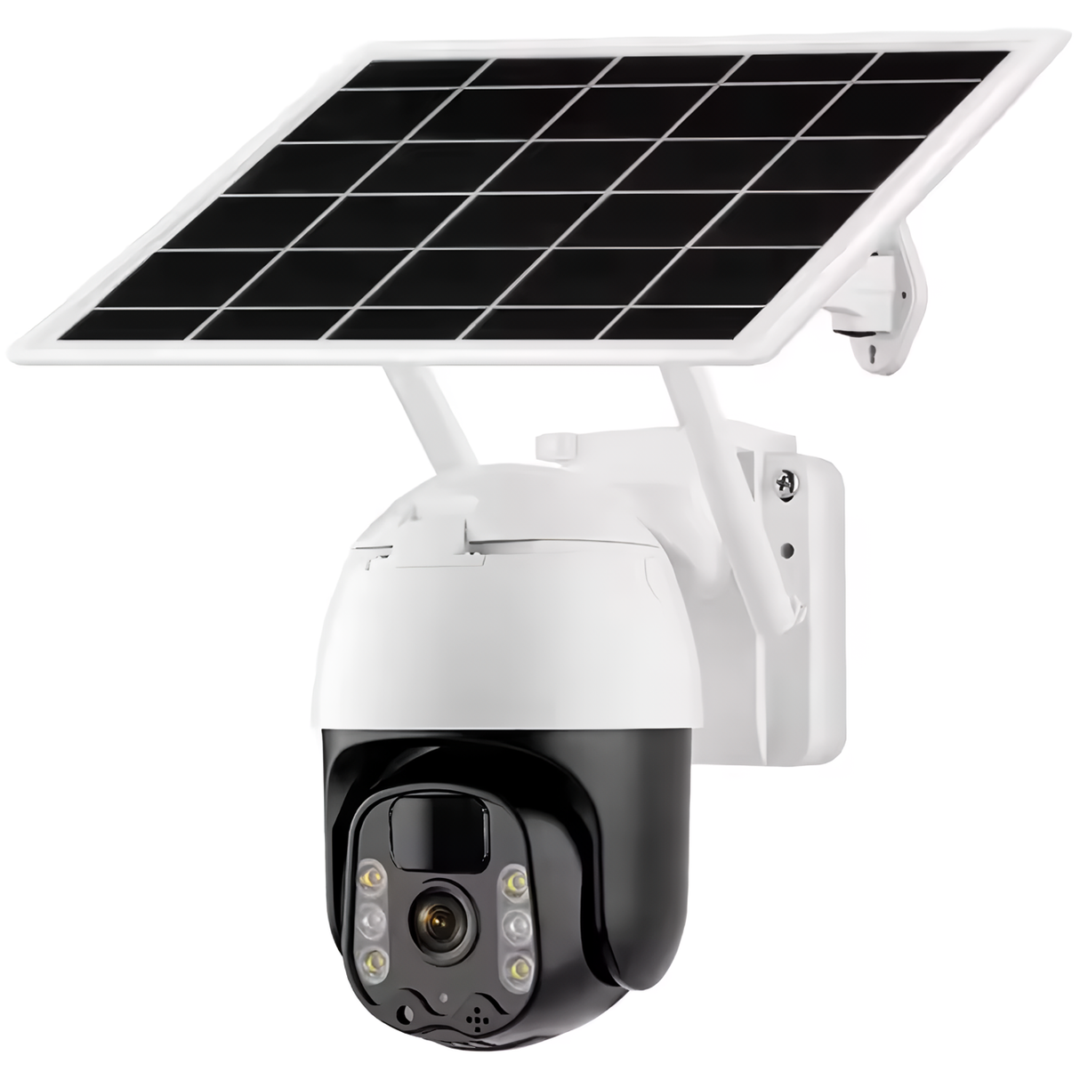A white SpyWfi Surveillance security camera with a solar panel attached on top 