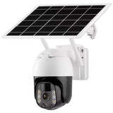 A white SpyWfi Surveillance security camera with a solar panel attached on top 